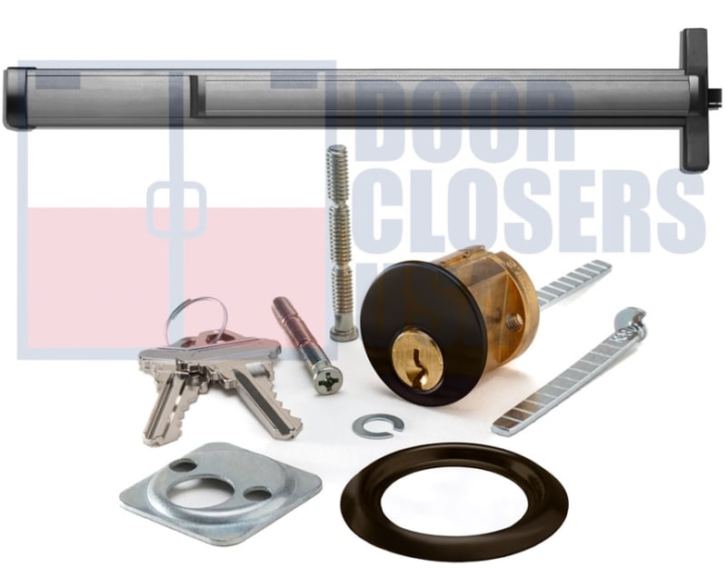 Calibre Door Closers 9300-2-48-RHR-DU Right Hand Reverse Rim Panic Exit Device With Rim Cylinder, For 48 in. Door, Dark Bronze Finish