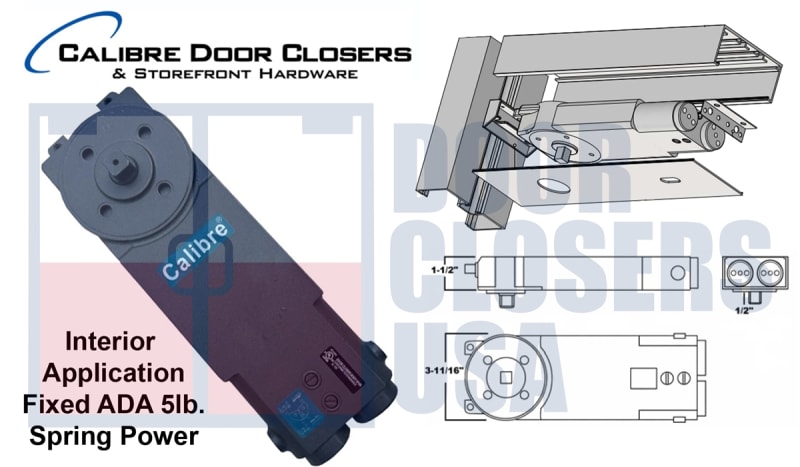 Calibre Door Closers 2200 Series Overhead Concealed 2202 Closer Body, 90 Degree Swing Open, Hold Open Function, With Interior ADA 5lb Spring Power