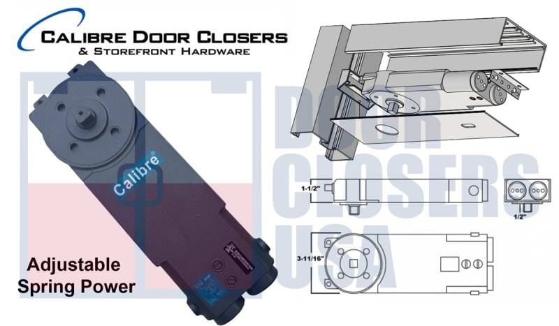 Calibre Door Closers 3300 Series Overhead Concealed 3312 Closer Body, 90 Degree Swing Open, Hold Open Function, With Adjustable Spring Power ADA 5lb To Medium