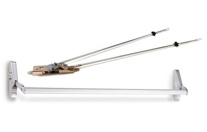 Calibre Left Hand Reverse Concealed Vertical Rod Cross Bar Panic Hardware Assembly, For 36 in. to 48 in. Wide x 84 in. Tall Doors, Aluminum Finish
