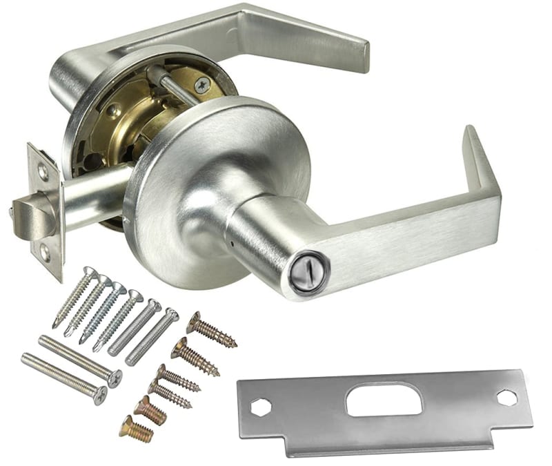 Cal-Royal Calypso Series CAL20-US26D Grade 1 Heavy Duty Commercial Cylindrical Lockset, Privacy Function (Restroom Application), Coin Turn On Outside, Push Button On Inside, 626 Satin Chrome Finish