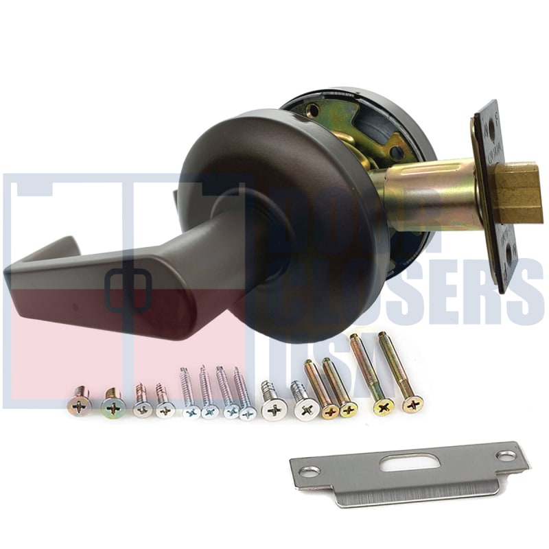 Cal-Royal Grade 2 Commercial Cylindrical Lever Handle Set, Passage Function (Always Unlocked), 3-5/16 in. Rose Trim, Plain Lever On Outside, Plain Lever On Inside, US10B Dark Bronze Finish