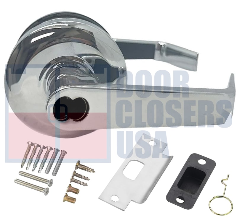 Cal-Royal Pioneer Series ICSL05-US26 Grade 2 Commercial Cylindrical Leverset, Storeroom Function, Key Cylinder On Outside, Plain Lever On Inside, SFIC Prep (Cylinder Not Included), US26 Polished Chrome Finish