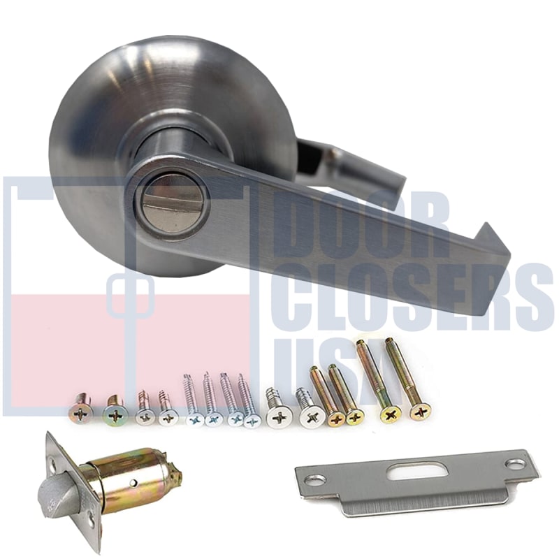 Cal-Royal Pioneer Series SL20-US26D Grade 2 Commercial Cylindrical Leverset, Privacy Function (Restroom Application), Coin Turn On Outside, Push Button On Inside, 626 Satin Chrome Finish