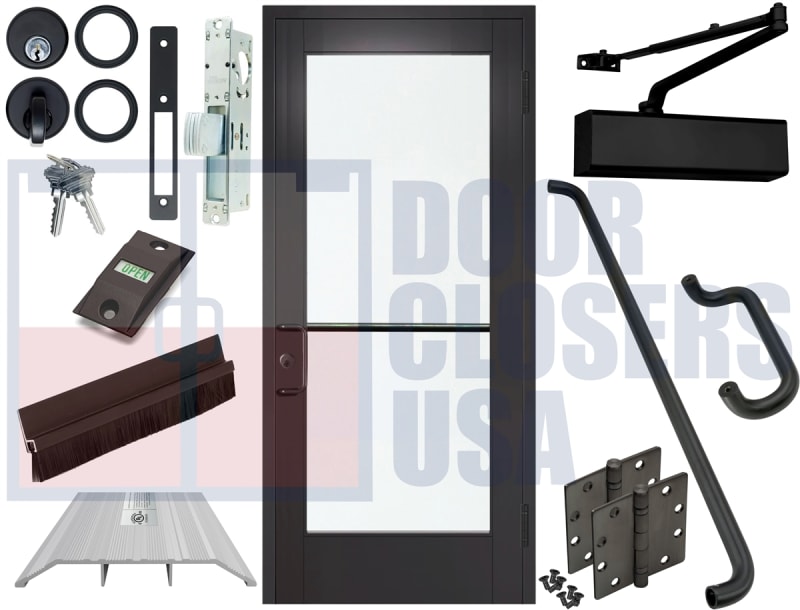 DC Aluminum 36" x 84" Pre-Hung Medium Stile Storefront Door  1" Low-E Insulated Glass, ADA & Code Compliant, Made in USA