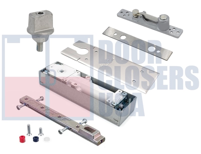 Dorma BTS75V-A-3-74010-630 Center Hung Double Acting Commercial Concealed ADA 8.5lb Floor Closer Kit For Aluminum Door and Frame Includes Cement Case, 1/2 in. Spindle, Center Hung Bottom Arm, Walking Beam Pivot and Satin Stainless Steel Cover Plate