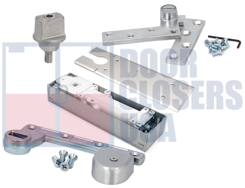 Dorma BTS75V-D-3-74010-LH-630 Left Hand Commercial Concealed ADA 8.5lb Floor Closer Kit Includes Cement Case, 1/2 in. Spindle, 3/4 in. Satin Chrome Offset Arm and Top Pivot, and Satin Stainless Steel Cover Plate