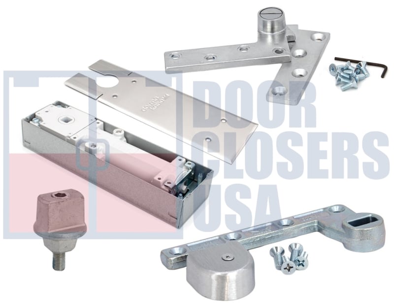 Dorma BTS75V-D-3-74010-RH-630 Right Hand Commercial Concealed ADA 8.5lb Floor Closer Kit Includes Cement Case, 1/2 in. Spindle, 3/4 in. Satin Chrome Offset Arm and Top Pivot, and Satin Stainless Steel Cover Plate