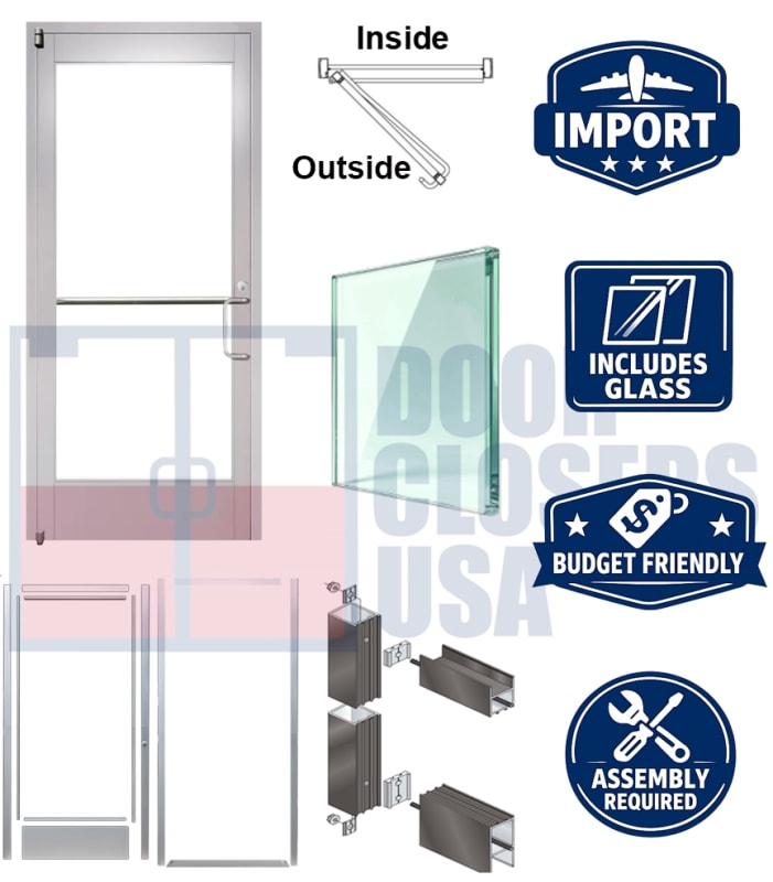 Entrance-Lite Value Engineered Import Storefront Entrance System 36" x 80" Right Hand Door & Frame - Knock Down, Clear Anodized (7-10 Day Production Time)