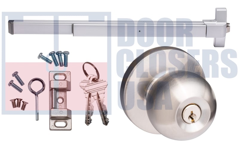 Entrance-Lite PB10 Grade 1 Panic Bar With Entrance Knob Trim For 36 in. Wide Commercial Door, Aluminum Finish Entrance-Lite PB10 Grade 1 Panic Bar With Entrance Knob Trim For 36 in. Wide Commercial Door, Aluminum Finish