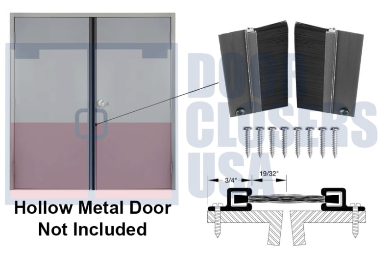Brush Black Astragal Door Seal - For 7'0" (84") Hollow Metal Steel Door Pairs - Seals Gap Between Center Of Doors Brush Black Astragal Door Seal - For 7'0" (84") Hollow Metal Steel Door Pairs - Seals Gap Between Center Of Doors