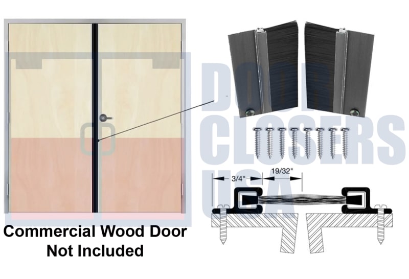 Brush Dark Bronze Astragal Door Seal - For 6'8" (80") Commercial Wood Door Pairs - Seals Gap Between Center Of Doors