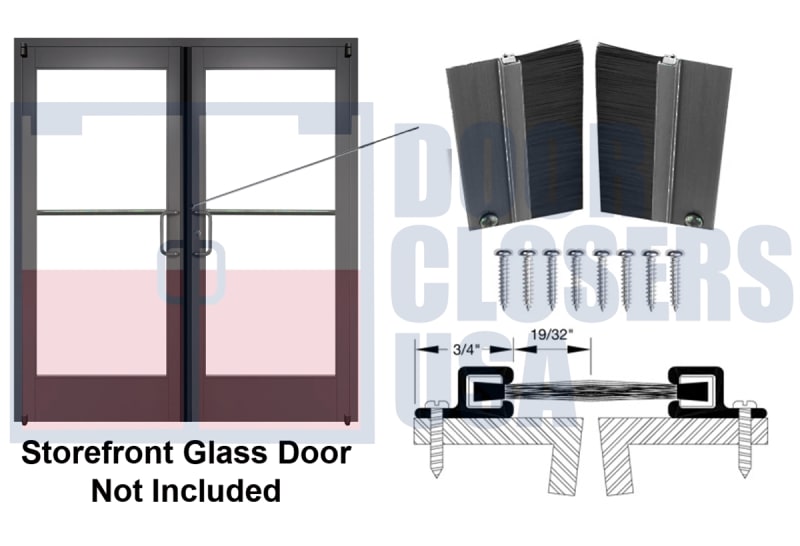 Brush Dark Bronze Astragal Door Seal - For 6'8" (80") Storefront Glass Door Pairs (Double Doors) - Seals Gap Between Center of Doors