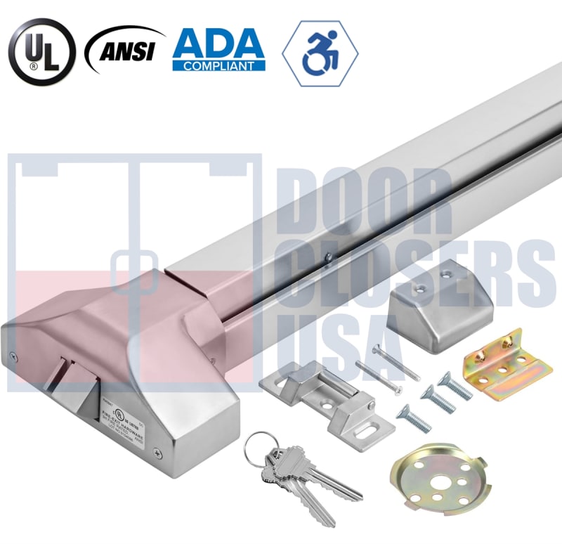 ES4 Rim Exit Device - Fits 28" to 36" Medium Stile Hollow Metal or Wood Doors - Aluminum Finish - Allen Key Dogging, 2-3/4" Backset, 5/8" Stainless Steel Latch - Grade 1, UL Listed ES4 Rim Exit Device - Fits 28" to 36" Medium Stile Hollow Metal or Wood Doors - Aluminum Finish - Allen Key Dogging, 2-3/4" Backset, 5/8" Stainless Steel Latch - Grade 1, UL Listed