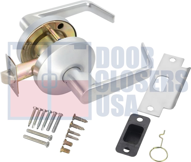 Falcon Grade 2 Commercial Passage Handle (Always Unlocked), 3-1/2 in. Rose Trim, Plain Lever On Outside, Plain Lever On Inside, 626 Satin Chrome Finish