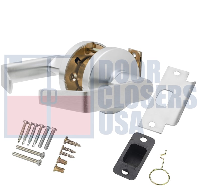 Falcon Grade 1 Heavy Duty Commercial Passage Handle (Always Unlocked), 3-1/2 in. Rose Trim, Plain Lever On Outside, Plain Lever On Inside, 626 Satin Chrome Finish