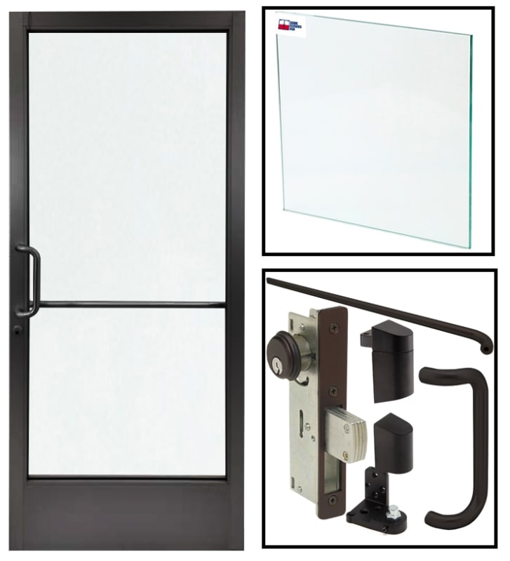 Alumitrex Left Hand Storefront Glass Door Replacement, 35-3/4 in. x 83-3/16 in. x 1-3/4 in., Offset Pivots, Deadbolt, Outside 10 in. Pull Handle, Inside Push Bar, Dark Bronze Anodized Finish, Glass Not Included