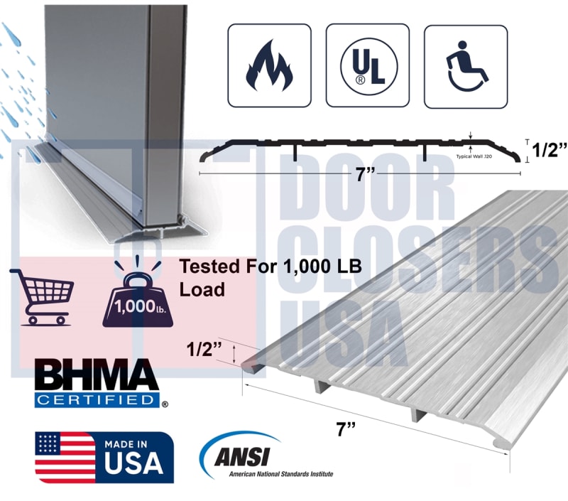 Commercial Door 144 in. Length Saddle Threshold Sill, 7 in. Wide x 1/2 in. Height, With Pre-Drilled Holes, Mill Finish