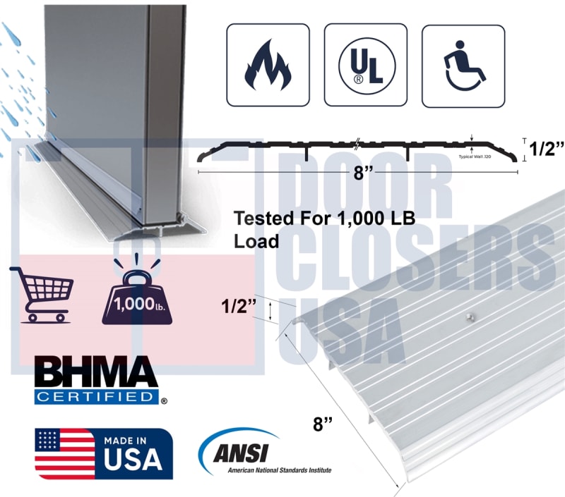 Commercial Door 80 in. Length Saddle Threshold Sill, 8 in. Wide x 1/2 in. Height, With Pre-Drilled Holes, Mill Finish
