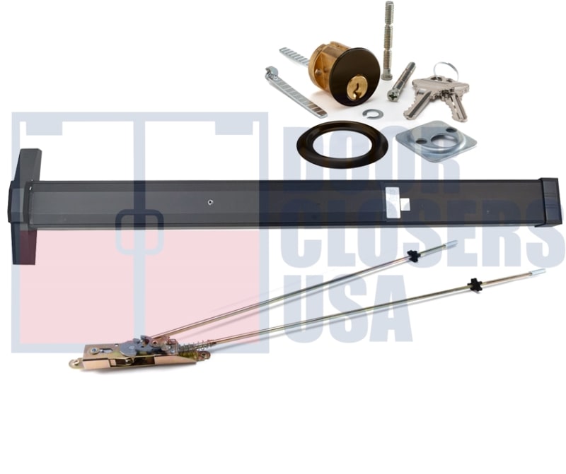 Global Door Controls Concealed Vertical Rod Panic Bar, 1-5/16 in. Wide x 8 in. Tall Chassis Head, 3 in. Tall Push Bar, For 36 in. Wide x 84 in. Tall Door, Dark Bronze Finish