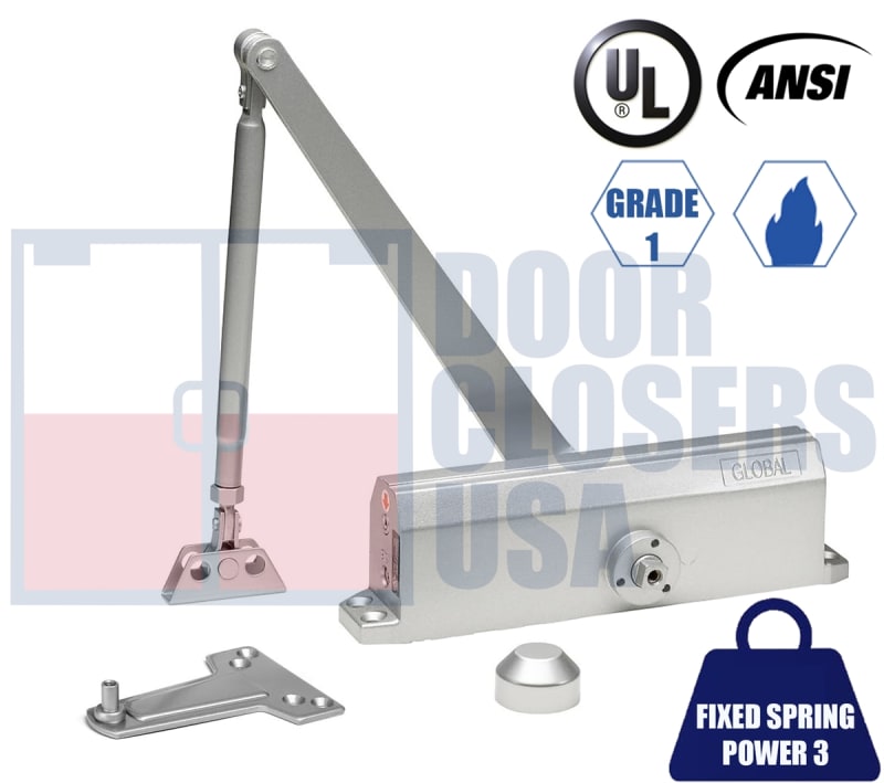 Global Door Controls TC200 Series TC203-BC Door Closer - Fixed Size 3 with Backcheck Grade 1 UL10C Aluminum Finish (AL) Global Door Controls TC200 Series TC203-BC Door Closer - Fixed Size 3 with Backcheck Grade 1 UL10C Aluminum Finish (AL)
