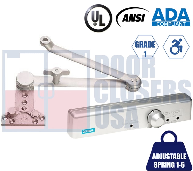 Global Door Controls TC4361CNS Series Door Closer - Adjustable Size 1-6 Grade 1 ADA Aluminum Alloy Cushion Stop Hold Open Arm Parallel Arm Mount Aluminum Finish (AL) Global Door Controls TC4361CNS Series Door Closer - Adjustable Size 1-6 Grade 1 ADA Aluminum Alloy Cushion Stop Hold Open Arm Parallel Arm Mount Aluminum Finish (AL)
