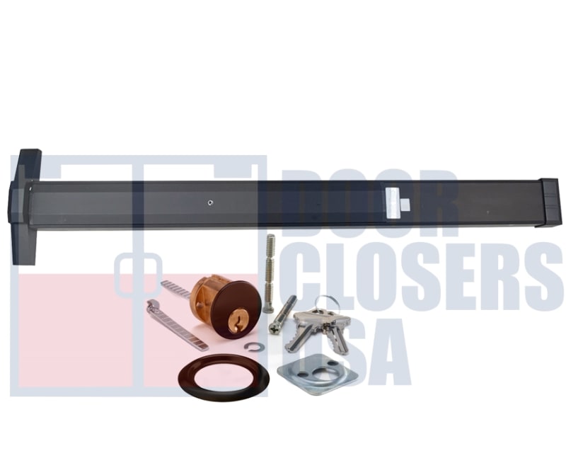 Global Door Controls TH1100-STED36-DU Rim Panic Bar, 1-5/16 in. Wide x 8 in. Tall Chassis Head, 3 in. Tall Push Bar, For 36 in. Wide Door, Dark Bronze Finish