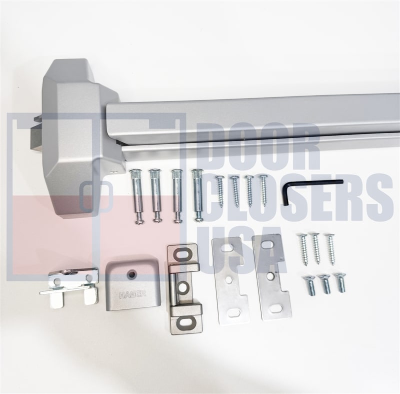 Hager 1-3/8 in. Wide x 6-1/4 in. Tall Chassis Head, 1-15/16 in. Tall Push Bar, For 36 in. Wide Door, Aluminum Finish