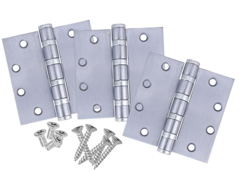 Hager 4.5 in. x 4.5 in. Heavy Weight Ball Bearing Hinges, Non-Removable Pin, US26D Satin Chrome, Pack of 3