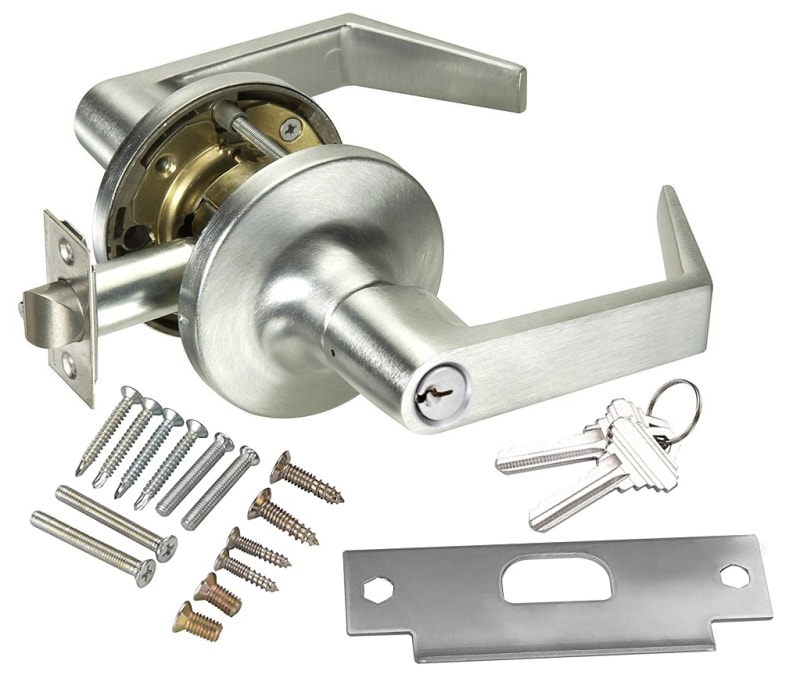 Hager Grade 1 Heavy Duty Commercial Storeroom Door Lock, 3-7/16 in. Rose Trim, Key Cylinder On Outside, Plain Lever On Inside, 6 Pin Schlage C Keyway, 626 Satin Chrome Finish