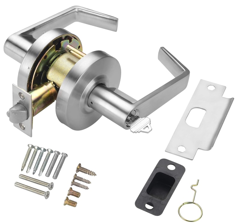Hager Grade 2 Standard Duty Commercial Entrance Door Lock, No Clutch, 3-11/32 in. Rose Trim, Key Cylinder On Outside, Push/Turn Button On Inside, Schlage C Keyway, 626 Satin Chrome Finish
