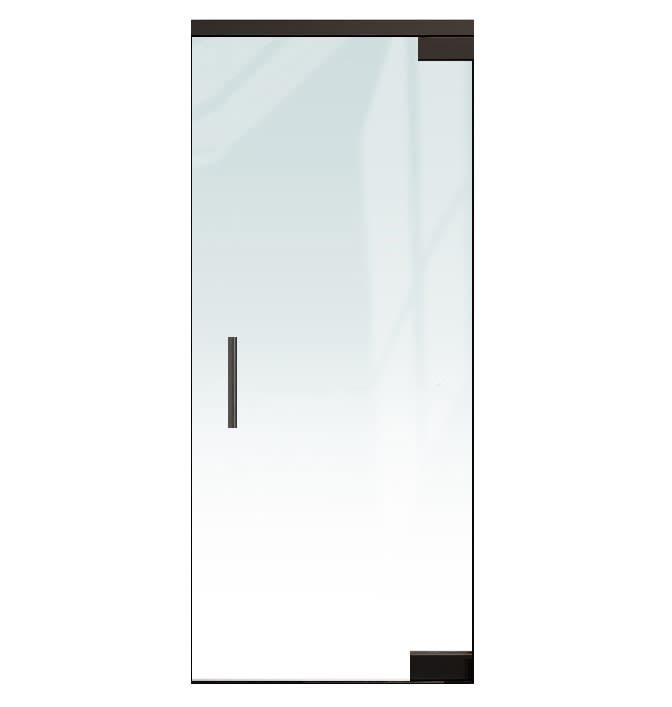 "A" Left Hand 36 in. x 84 in. Glass Door, 4 in. x 9-1/2 in. Square Patch Corners Accepts 1/2 in. Glass (Glass Not Included), 1-3/4 in. x 4 in. Frame Head, Concealed Closer, 12 in. Handles, No Lock, Dark Bronze Anodized Finish
