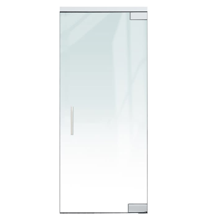 "A" Left Hand 36 in. x 84 in. Glass Door, 4 in. x 9-1/2 in. Square Patch Corners Accepts 1/2 in. Glass (Glass Not Included), 1-3/4 in. x 4 in. Frame Head, Concealed Closer, 12 in. Handles, No Lock, Polished Stainless Steel