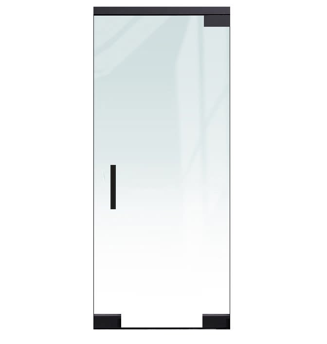 Herc-Lite Herculite "F" Left Hand 36 in. x 84 in. Glass Door, 4 in. x 9-1/2 in. Square Patch Corners Accepts 1/2 in. Glass (Glass Not Included), 1-3/4 in. x 4 in. Frame Head, Concealed Closer, 12 in. Handles, and Lock, Matte Black Finish