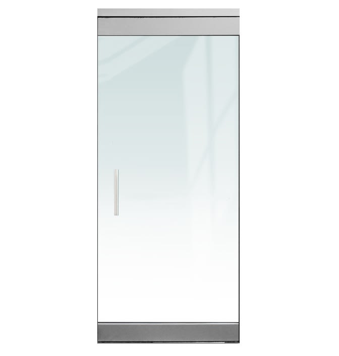 "P" Left Hand 36 in. x 84 in. Glass Door, 4 in. Tapered Door Rails, Accepts 1/2 in. Glass (Glass Not Included), 1-3/4 in. x 4 in. Frame Head, Concealed Closer, 12 in. Handles, and Lock, Satin Anodized Finish