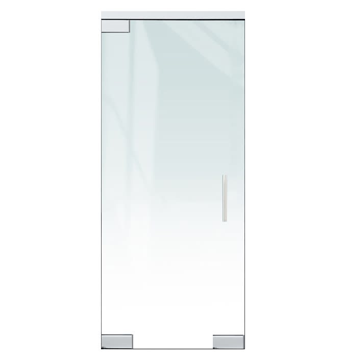 Herc-Lite Herculite "F" Right Hand 36 in. x 84 in. Glass Door, 4 in. x 9-1/2 in. Square Patch Corners Accepts 1/2 in. Glass (Glass Not Included), 1-3/4 in. x 4 in. Frame Head, Concealed Closer, 12 in. Handles, and Lock, Polished Stainless Steel