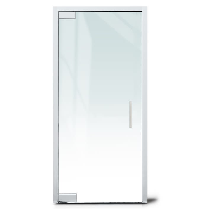 Herc-Lite Herculite "A" Right Hand 36 in. x 84 in. Glass Door, 4 in. x 9-1/2 in. Square Patch Corners Accepts 1/2 in. Glass (Glass Not Included), 1-3/4 in. x 4 in. Frame With Jambs, Concealed Closer, 12 in. Handles, No Lock, Polished Stainless Steel