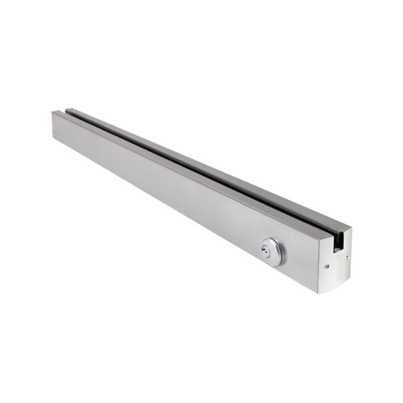 2-1/2 in. Square 35-3/4 in. Length Door Rail With Bottom Lock Prep For 5/8 in. Thick Glass, Brushed Stainless Steel Finish