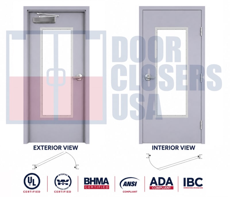 Exterior Hollow Metal Door & Frame Package with Full Lite Tempered Glass Window - 36" x 84" Commercial Steel Door, Left Hand