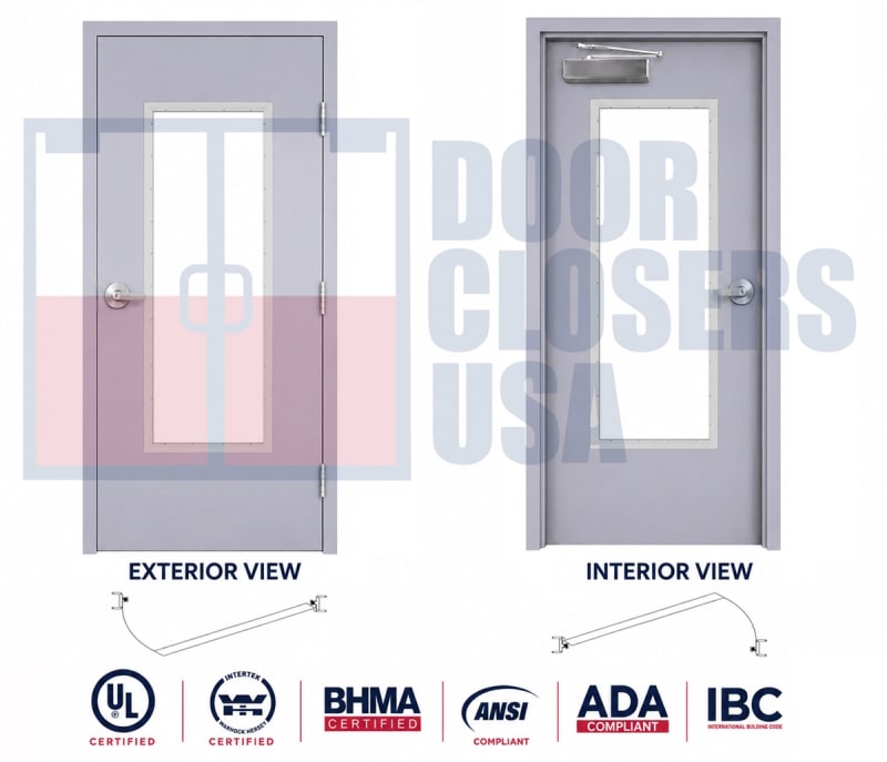 Exterior Hollow Metal Door & Frame Package with Full Lite Tempered Glass Window - 36" x 84" Commercial Steel Door, Right Hand Reverse