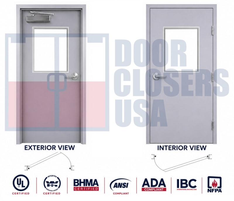 Exterior Hollow Metal Door & Frame Package with Half Lite Tempered Glass Window - 36" x 84" Commercial Steel Door, Left Hand