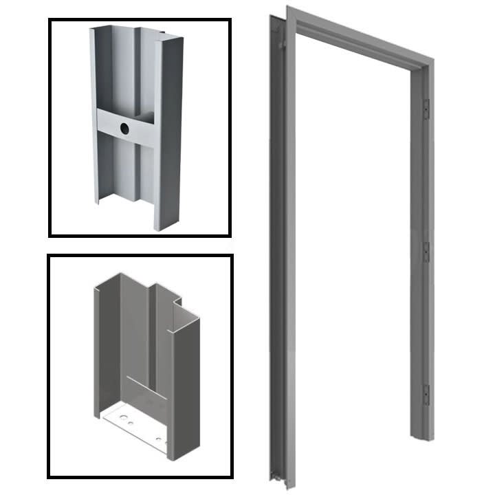 36 in. x 84 in. Commercial Left Hand Punch and Dimple Hollow Metal Door Frame For Existing Wood or Metal Stud Wall, 4-3/4 in. Jamb Depth, 16 Gauge Steel Knock Down Frame, Primered Gray Finish