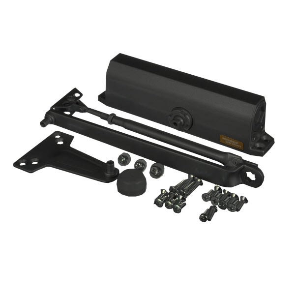 International Door Closer 1805-BC-DU and 525-PA-DU Commercial Door Closer With Close Speed, Latch Speed, and Backcheck Speed, Fixed Spring Size 5, Dark Bronze Finish