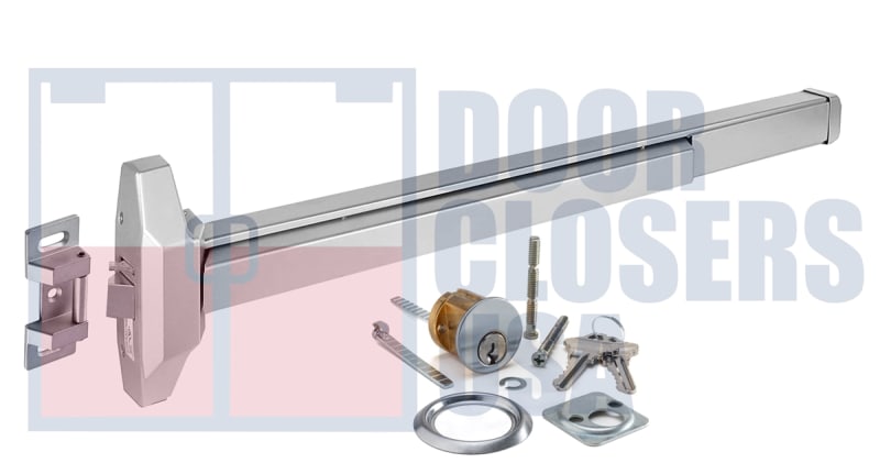International Door Closers 5610S-426-48-US28 Narrow Stile Rim Panic Hardware With Rim Cylinder For 48 in. Wide Door, US28 Finish