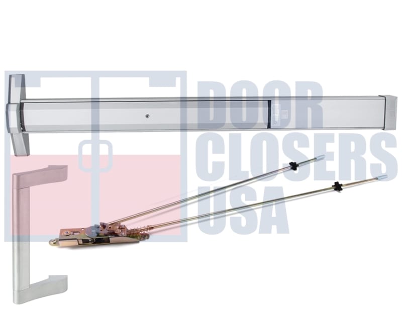 International Door Closers 7101-G1-PH-3684-AL Narrow Stile Concealed Vertical Rod Panic Hardware With Outside Pull Handle For 36 in. Wide x 84 in. Tall Door, Aluminum Finish