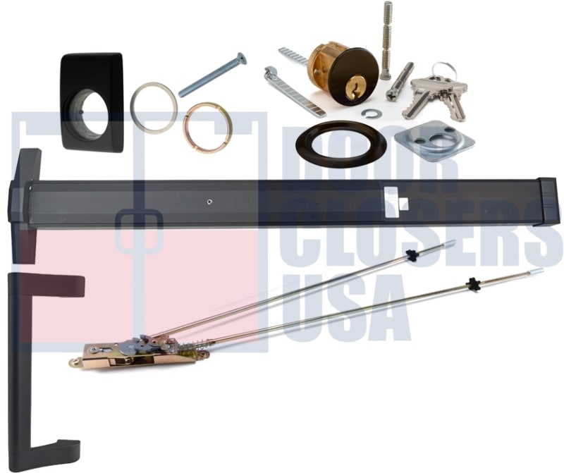 International Door Closers 7101-G1-PHCZ-4884-DU Narrow Stile Concealed Vertical Rod Panic Hardware With Outside Pull Handle and Cylinder For 48 in. Wide x 84 in. Tall Door, Dark Bronze Finish