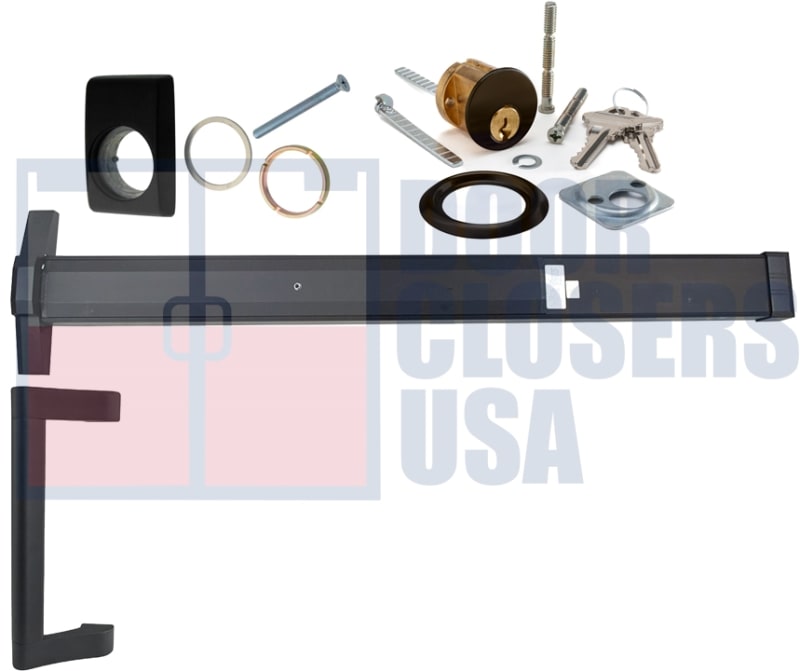 International Door Closers 7301-G1-PHRZ-36-DU Narrow Stile Rim Panic Hardware With Outside Pull Handle and Cylinder For 36 in. Wide Door, Dark Bronze Finish