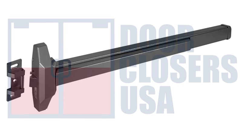International Door Closer Narrow Stile Aluminum Glass Door Rim Panic Bar, 36 in. Door, US20A Dark Bronze Finish