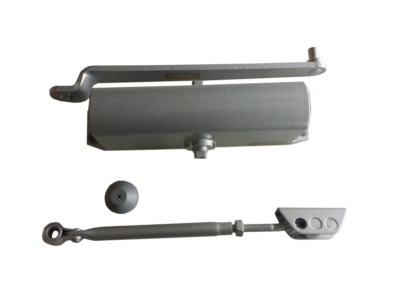 International Door Closer 9-1/16 in. x 3/4 in. Commercial Door Closer With Rounded Face, Close Speed, Latch Speed, and Backcheck Speed, Fixed Spring Size, Aluminum Finish