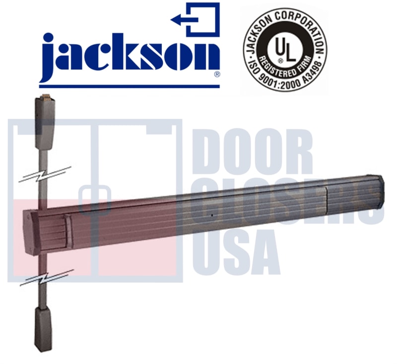 Jackson 1275 Surface Vertical Rod Panic Exit Hardware With Dogging, For Single Door Applications Up To 36" Wide x 96" Tall, Non Handed, Dark Bronze Finish Jackson 1275 Surface Vertical Rod Panic Exit Hardware With Dogging, For Single Door Applications Up To 36" Wide x 96" Tall, Non Handed, Dark Bronze Finish